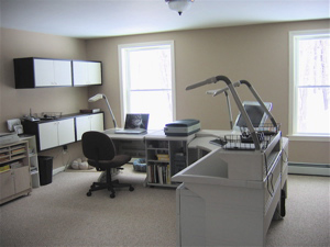 one corner of large upstairs office/recreation/family room